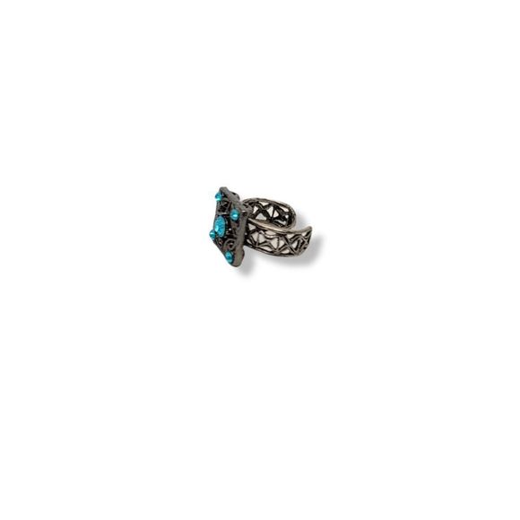 Cyan Blue Round Crystal Gunmetal Toe ring One Size - Picture 3 of 5